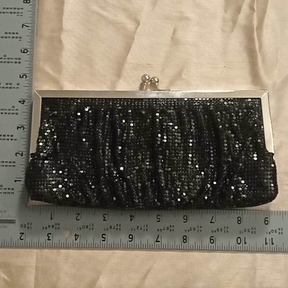 Elegant Black Sequin Clutch with Silver Hardware